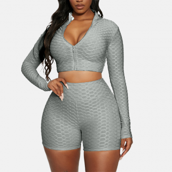 Women hot sexy zipper tops and elastic shorts gym sets