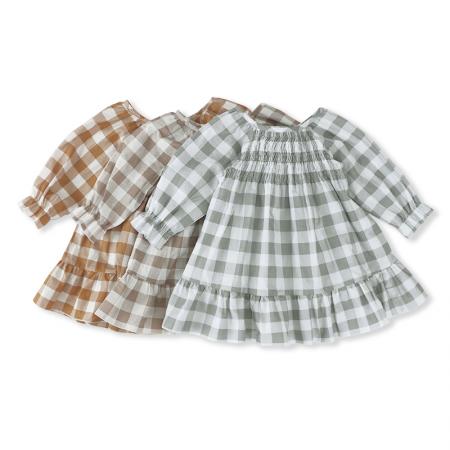 Hot Selling Short-sleeved Baby Clothes Linen Dress Baby Girl Gingham Dress