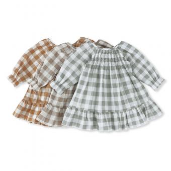 Hot Selling Short-sleeved Baby Clothes Linen Dress Baby Girl Gingham Dress