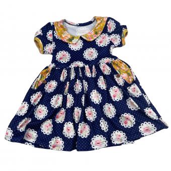 New Arrival Custom Baby blue Flower print dress toddler girls spring ruffle boutique dress for kids party dress