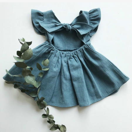 oddler Baby Girl Dress Summer Solid Cotton Linen Halter Flutter Sleeve Bow Kids Casual Dresses